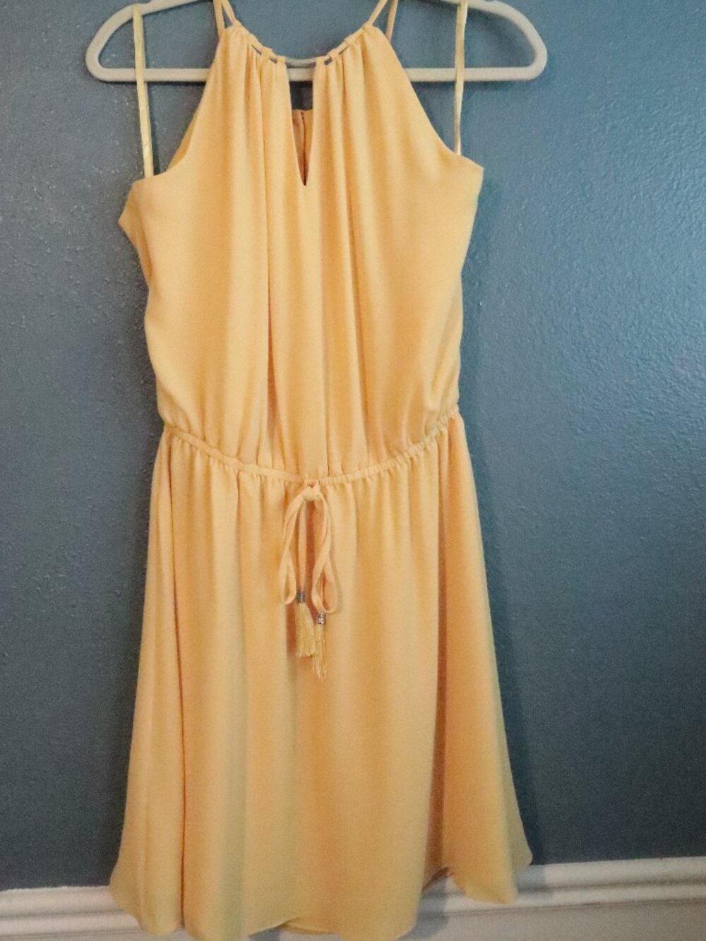 White House Black Market Golden Yellow Flowy Drawstring Waistband Dress